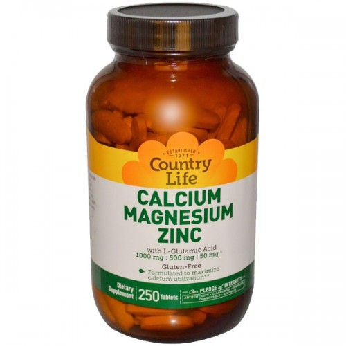 Витамины Country Life Calcium Magnesium Zinc 250 таблеток